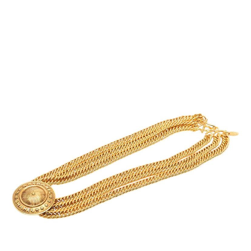 Chanel Gold Plated Medallion Multistrand Chain Choker Necklace Gold Metal Very good condition - Front View