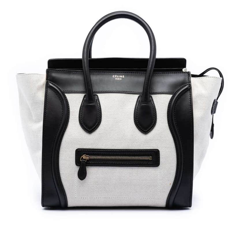 Celine Mini Bicolor Canvas and Leather Luggage Tote Brown Canvas Very good condition - Front View