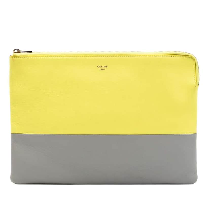 Celine Bicolor Leather Solo Clutch Yellow Leather Very good condition - Front View