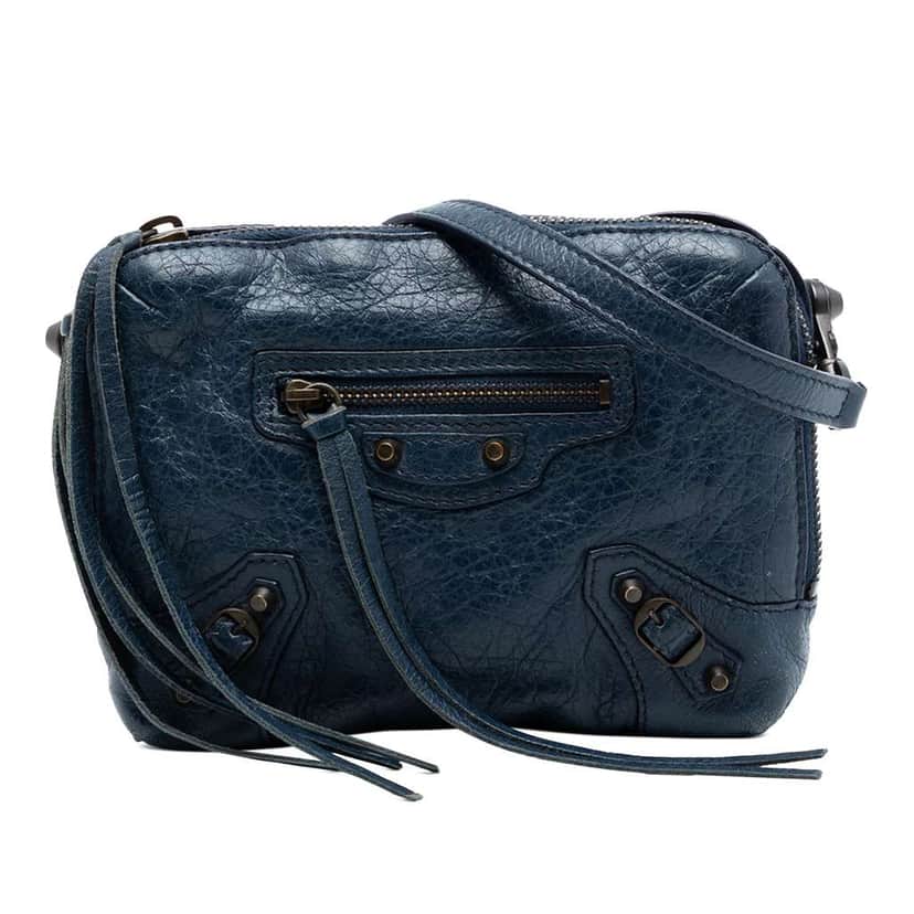 Balenciaga Lambskin Motocross Classic Reporter XS Blue Leather Very good condition - Front View