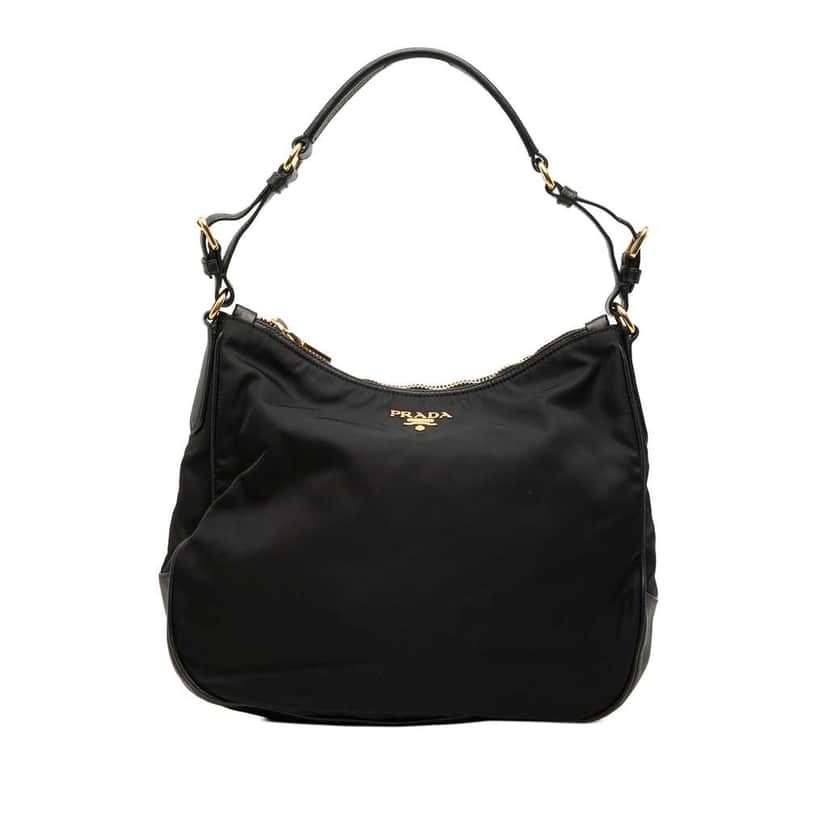 Prada Saffiano Trimmed Tessuto Shoulder Bag Black Very good condition - Front View