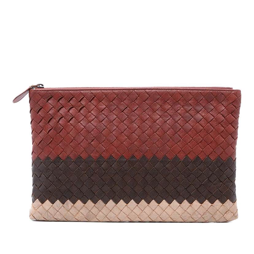 Bottega Veneta Tricolor Nappa Intrecciato Clutch Red Leather Very good condition - Front View