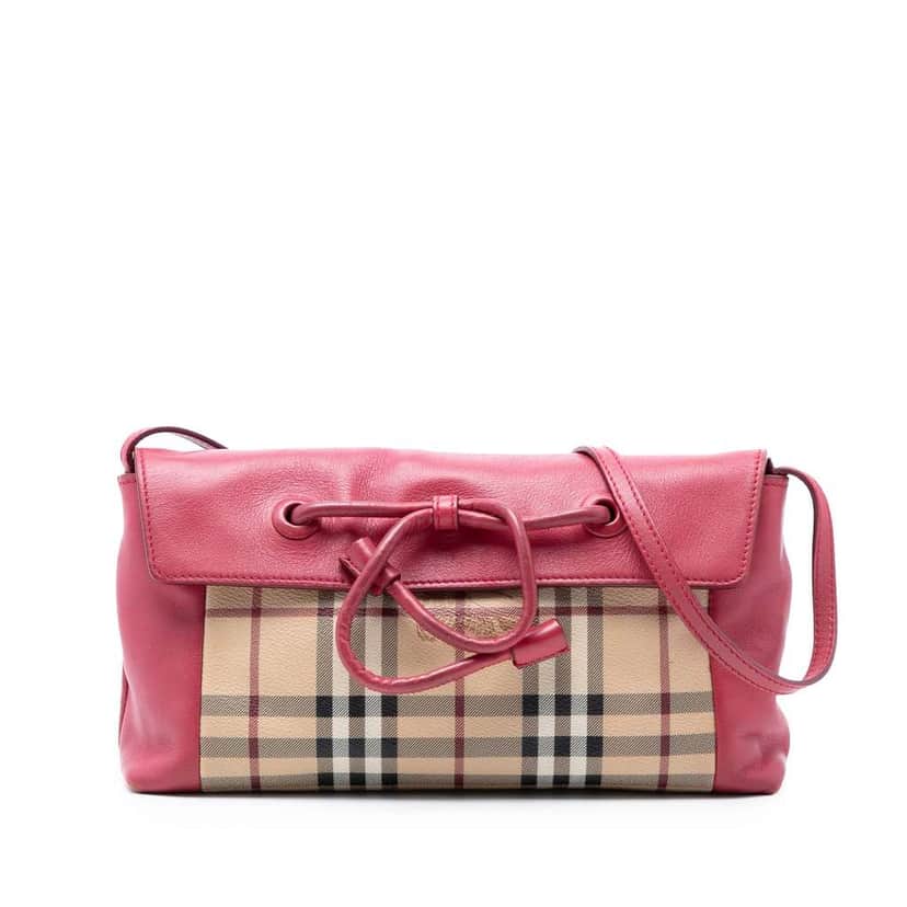Burberry Haymarket Check Coated Canvas Leah Crossbody Beige Canvas Very good condition - Front View
