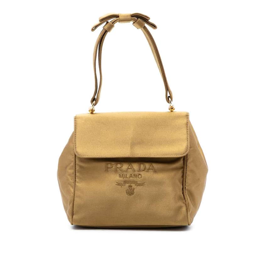 Prada Raso Logo Handbag Gold Satin Very good condition - Front View