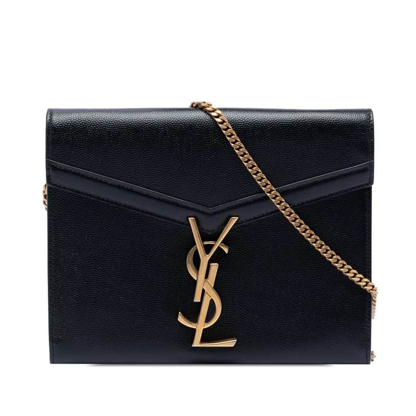 Saint Laurent Grain De Poudre Monogram Cassandra Chain Wallet Black Leather Very good condition - Front View
