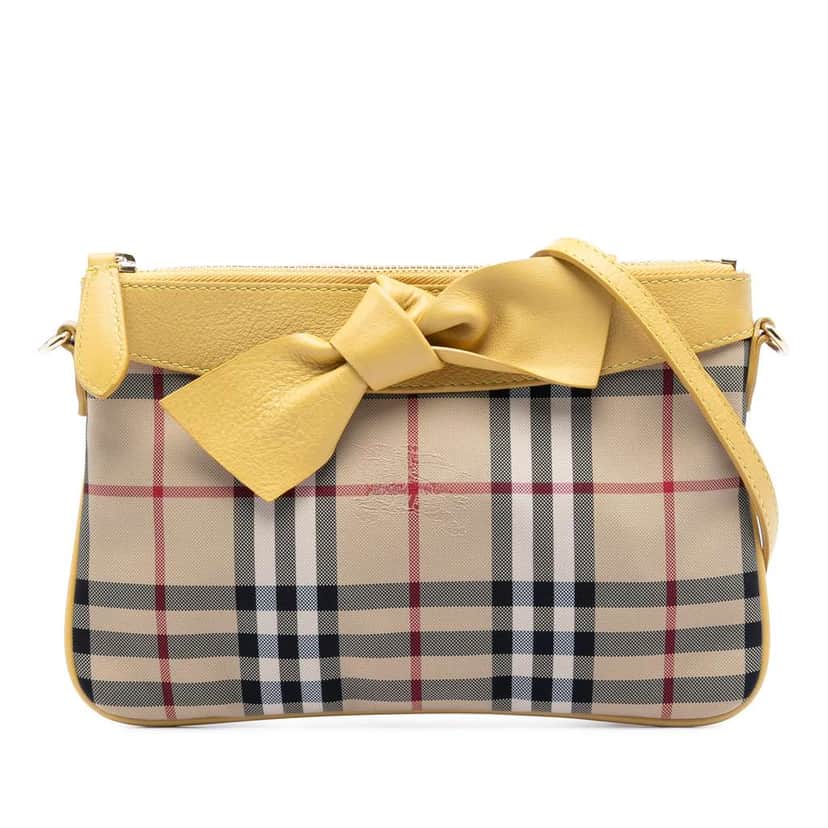 Burberry Haymarket Check Coated Canvas Bow Tie Crossbody Beige Canvas Very good condition - Front View