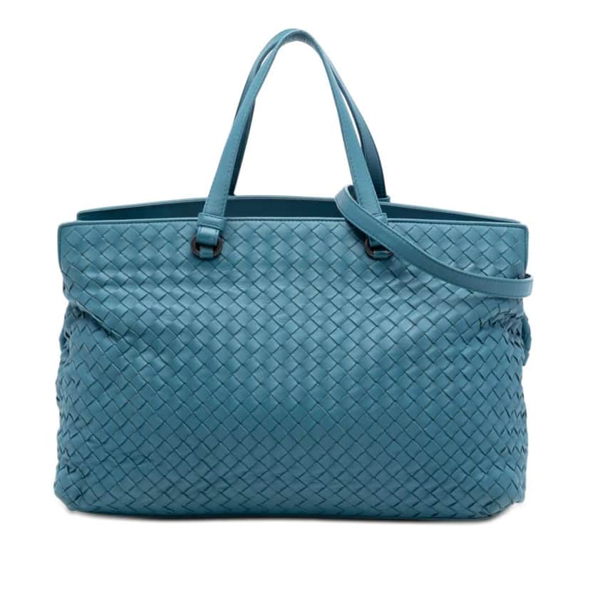Bottega Veneta Nappa Intrecciato Accordion Satchel Blue Leather Very good condition - Front View