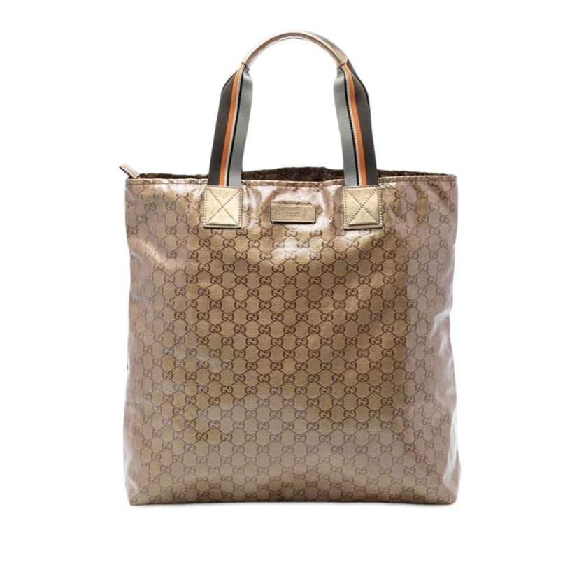 Gucci GG Crystal Vertical Web Tote Gold Canvas Very good condition - Front View