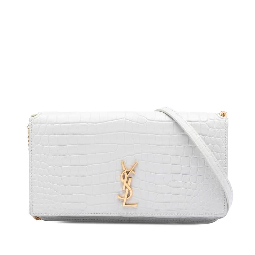 Saint Laurent Croc Embossed Leather Monogram Cassandre Crossbody White Leather Very good condition - Front View