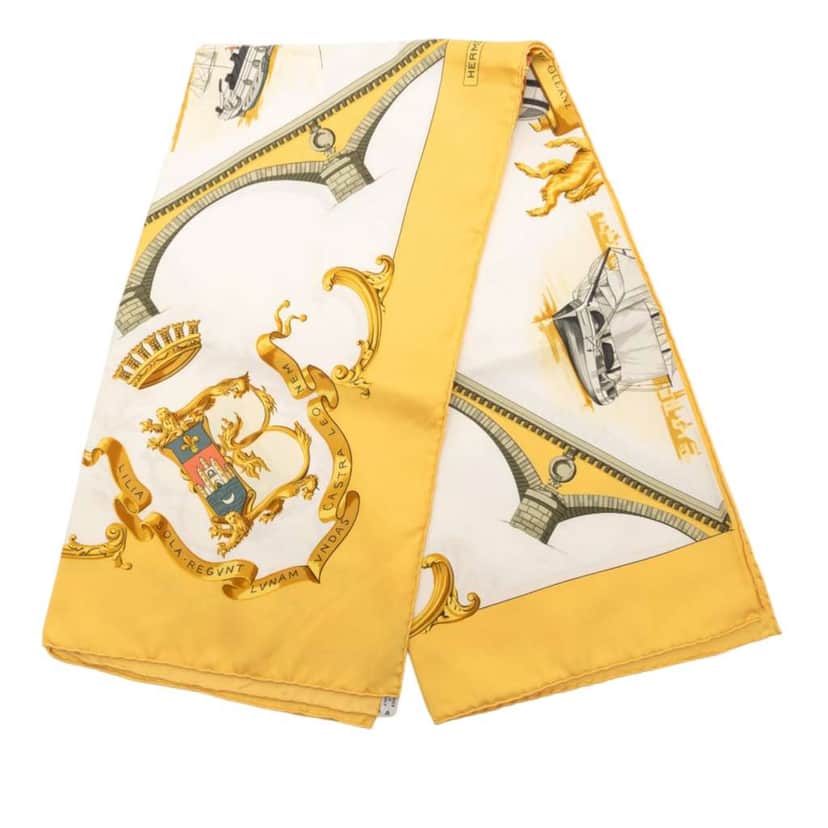 Hermès Bordeaux Porte Oceane Silk Scarf 90 White Silk Very good condition - Front View