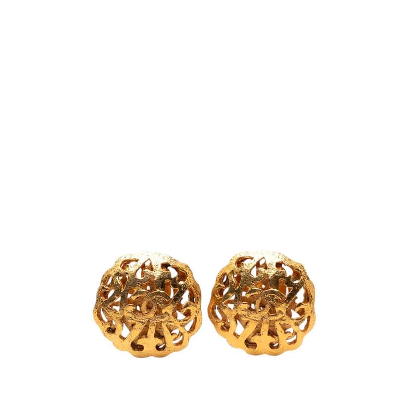 Chanel CC Gold Plated Clip on Earrings Gold Metal Very good condition - Front View