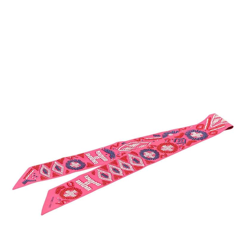 Hermès Kelly en Perles Silk Twilly Scarf Pink Silk Very good condition - Front View