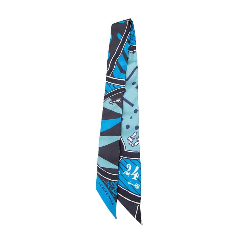 Hermès Jeu de Soie Uniforme Twilly Silk Scarf Blue Silk Never worn - Front View