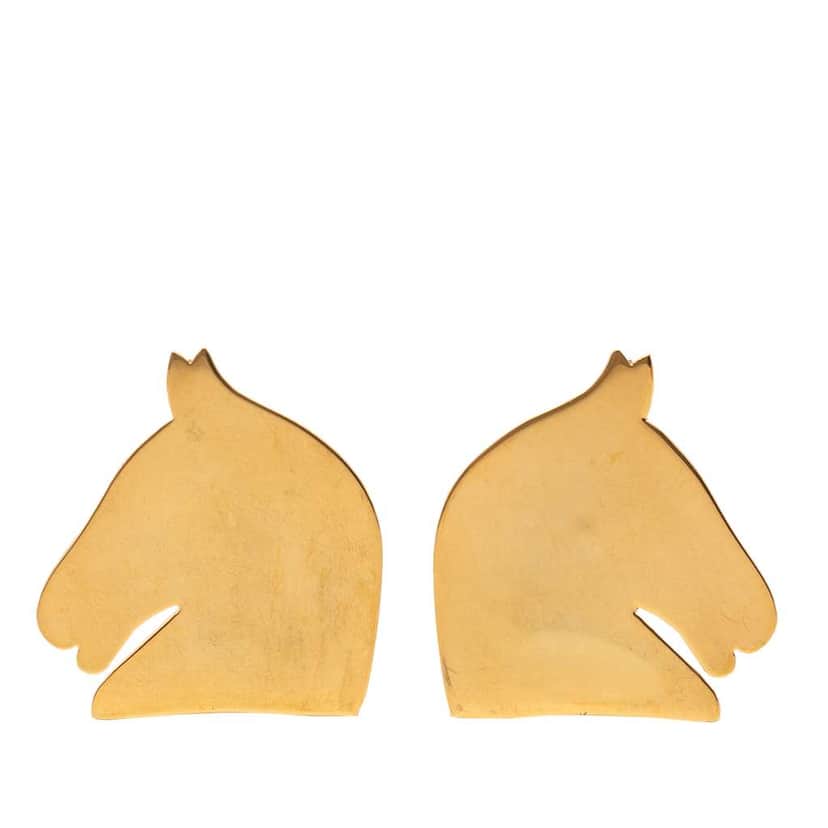 Hermès Gold Plated Bijouterie Fantaisie Horse Head Clip On Earrings Gold Metal Very good condition - Front View