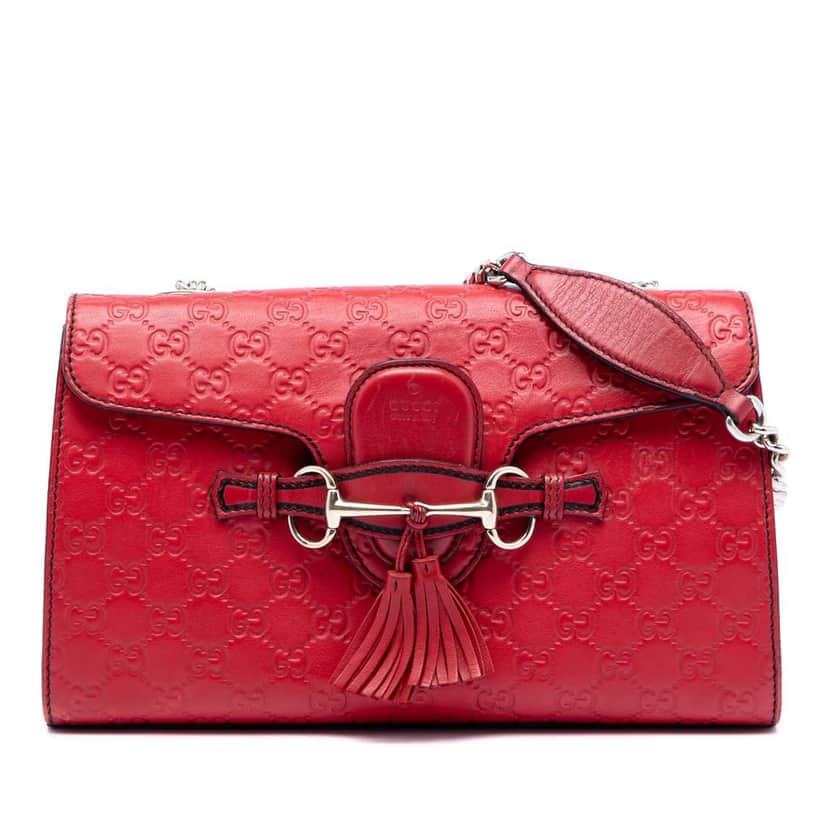 Gucci Medium Guccissima Emily Shoulder Bag Red Leather Very good condition - Front View