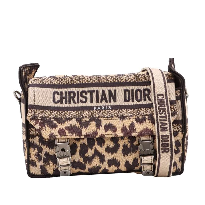 Dior Mizza Small Embroidered Canvas Leopard DiorCamp Messenger Bag Beige Canvas Very good condition - Front View