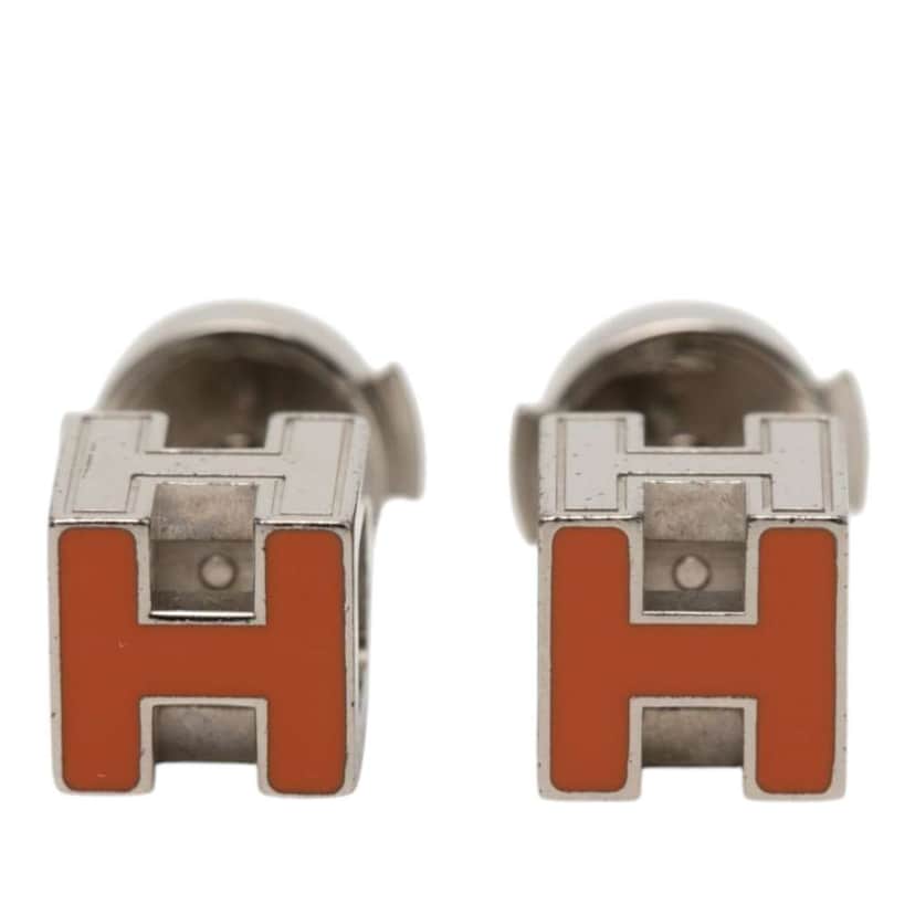 Hermès Palladium Plated Lacquered Cage dH Earrings Silver Metal Very good condition - Front View