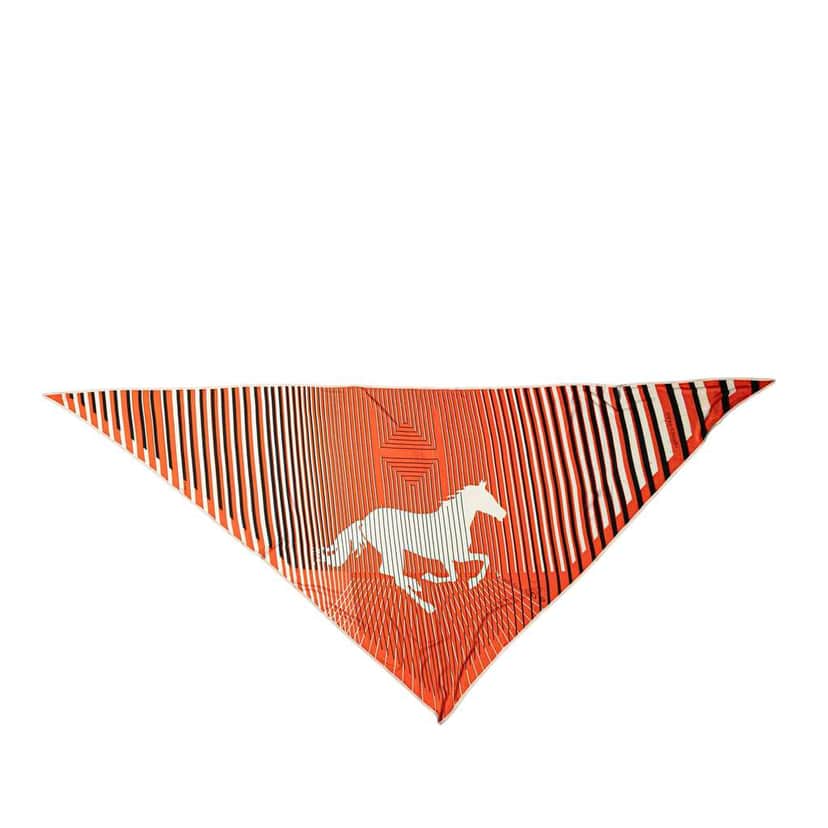 Hermès Triangular H Au Galop Silk Scarf Orange Silk Very good condition - Front View