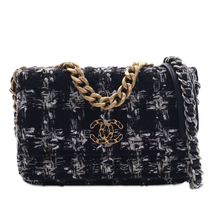 Chanel Tweed 19 Wallet On Chain Black Tweed Very good condition - Front View
