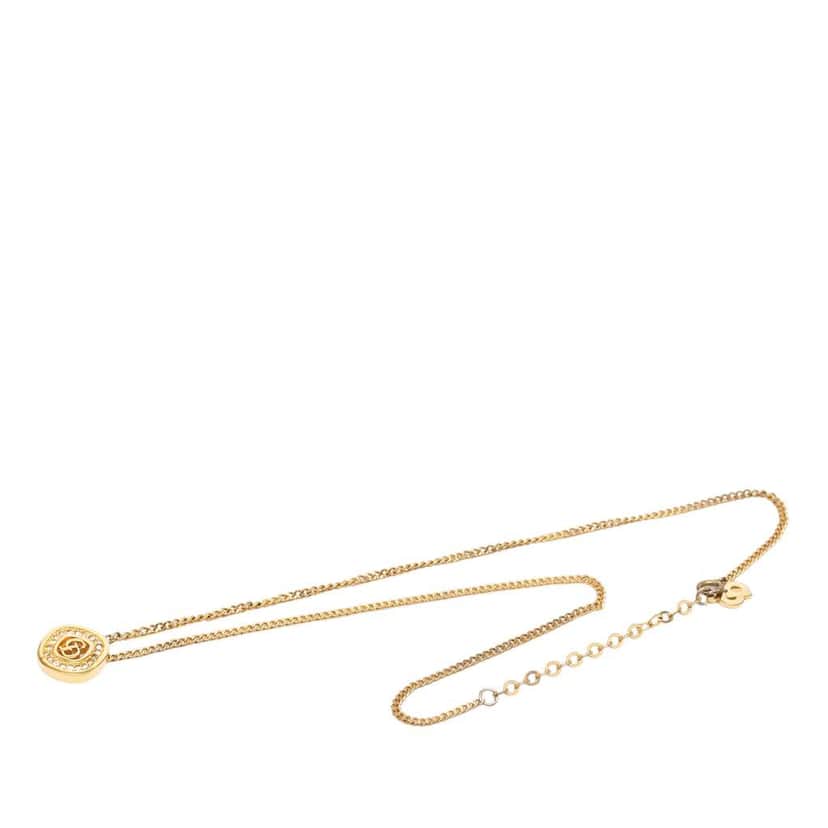 Dior Gold Plated Strass CD Logo Pendant Necklace Gold Metal Very good condition - Front View