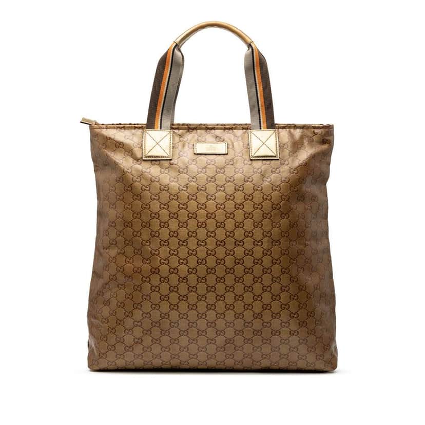 Gucci GG Crystal Vertical Web Tote Gold Canvas Very good condition - Front View