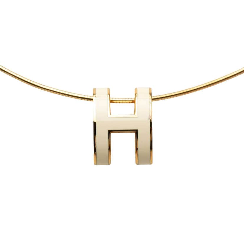 Hermès Gold Plated Enamel Pop H Pendant Necklace White Very good condition - Front View
