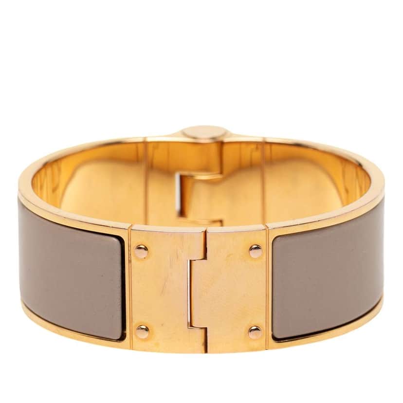 Hermès Wide Enamel Charniere Hinged Bracelet Brown Very good condition - Front View