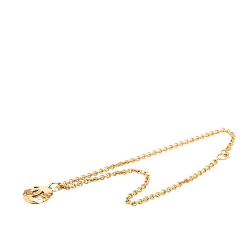 Chanel Gold Plated CC Quilted Oval Pendant Necklace Gold Metal Very good condition - Front View