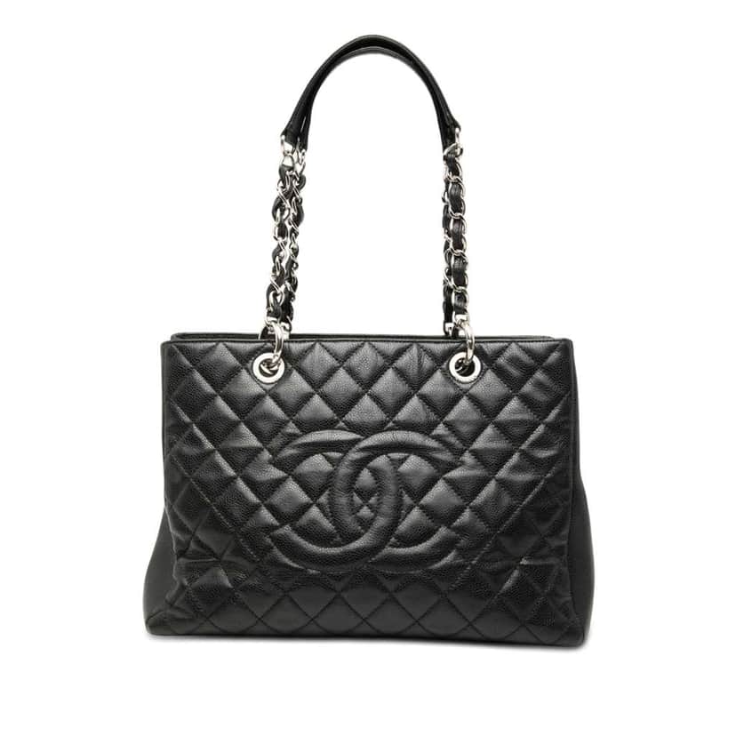 Chanel Caviar Grand Shopping Tote Black Leather Very good condition - Front View