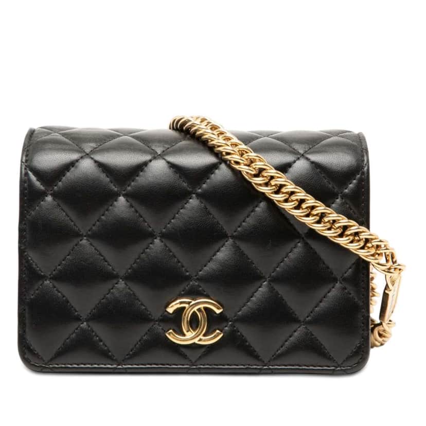 Chanel Mini CC Quilted Lambskin Bijoux Wallet on Chain Black Leather Very good condition - Front View