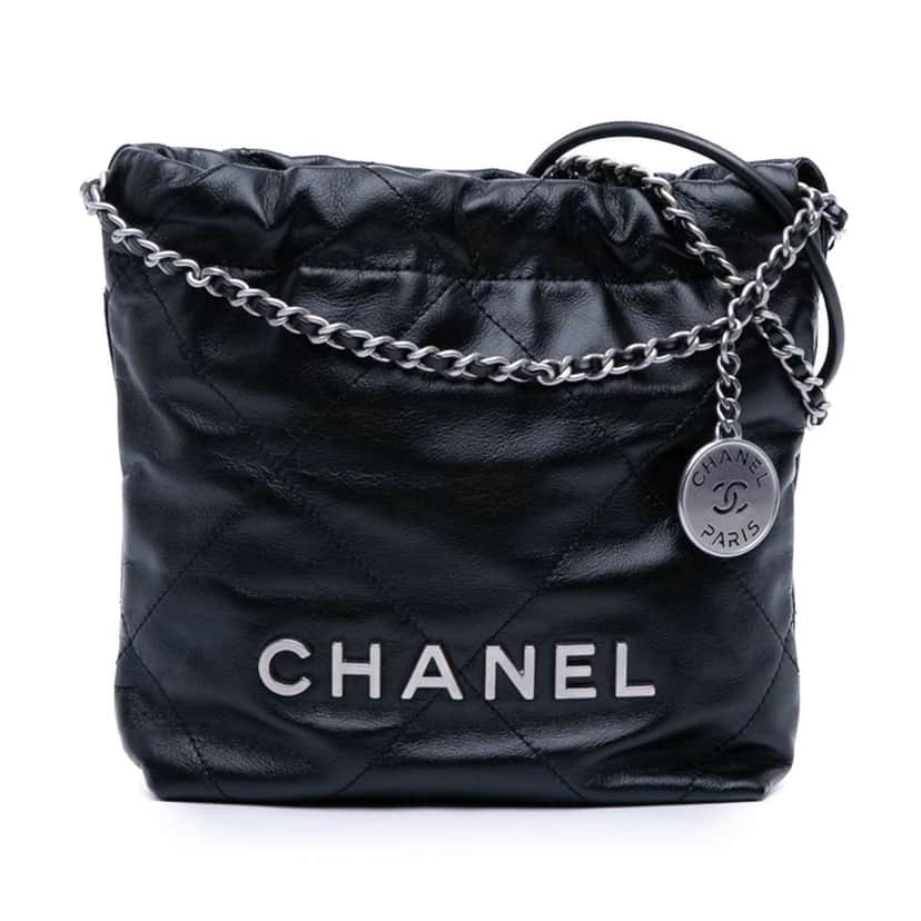 Chanel Mini Shiny Calfskin 22 Handbag Black Leather Very good condition - Front View