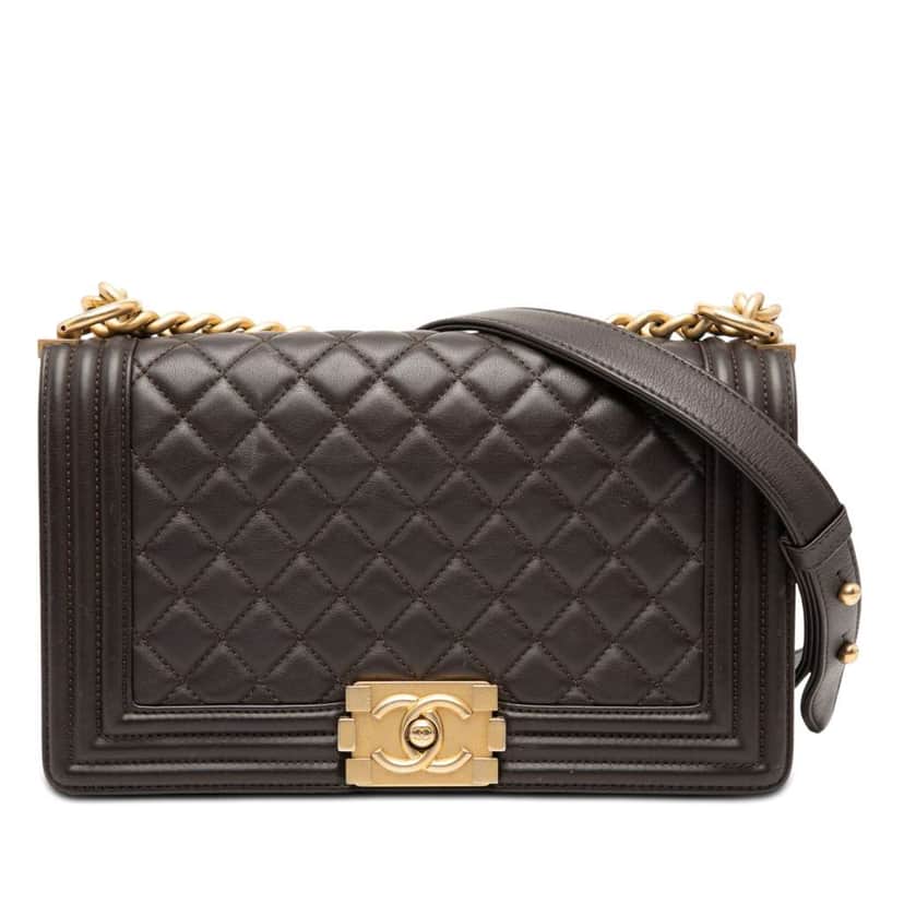Chanel Old Medium Quilted Lambskin Boy Flap Brown Leather Very good condition - Front View