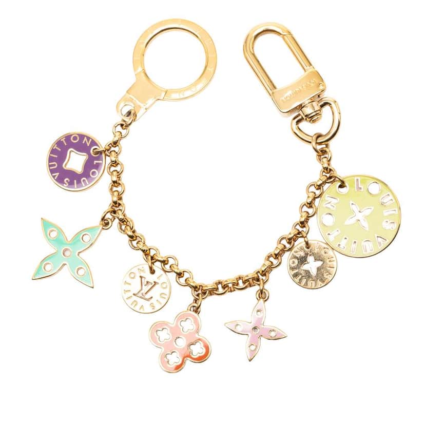 Louis Vuitton Gold Plated Enamel Multicolore Fleur de Monogram Bag Charm and Key Holder Gold Metal Very good condition - Front View
