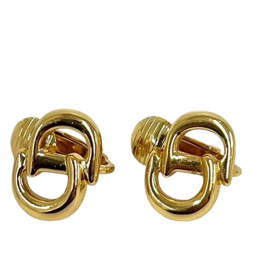 Dior Gold Plated CD Logo Clip On Earrings Gold Metal Very good condition - Front View