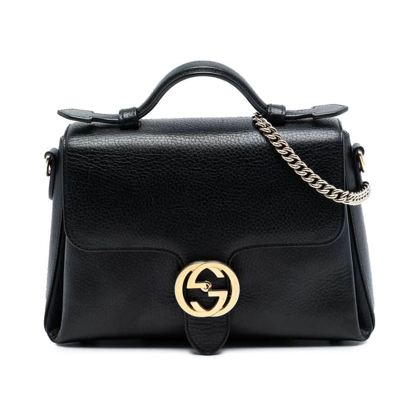 Gucci Small Dollar Calf Interlocking G Satchel Black Leather Very good condition - Front View
