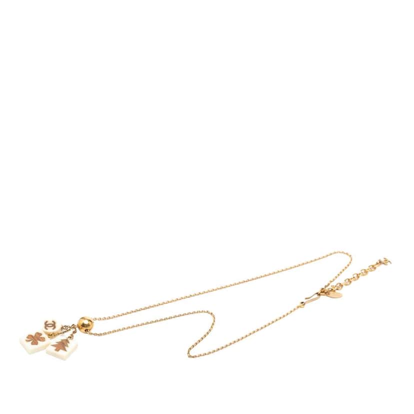 Chanel Gold Plated Resin CC Tree Clover Charms Pendant Necklace Gold Metal Very good condition - Front View
