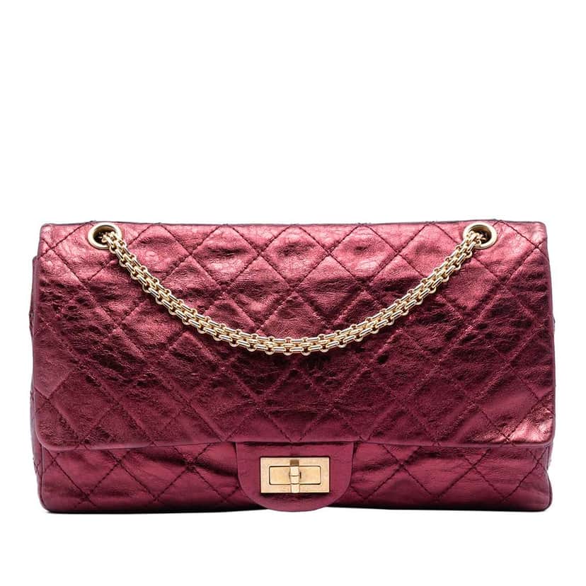 Chanel Quilted Metallic Lambskin Reissue 2.55 Double Flap 227 Red Leather Very good condition - Front View