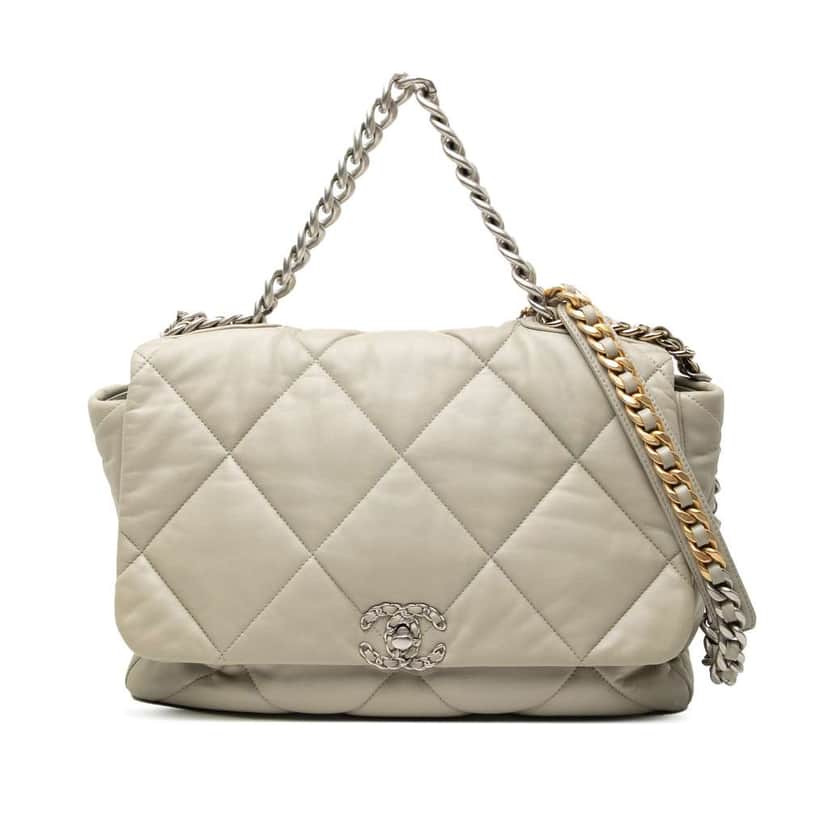 Chanel Maxi Lambskin 19 Flap Grey Leather Very good condition - Front View