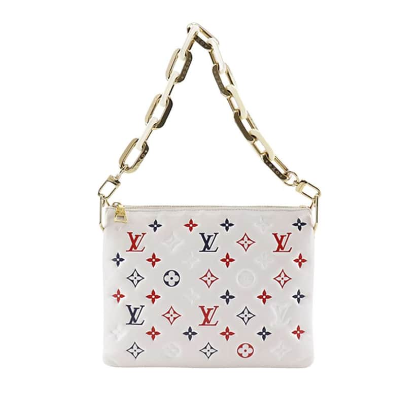 Louis Vuitton Tricolor Monogram Embossed Puffy Lambskin Coussin PM White Leather Very good condition - Front View