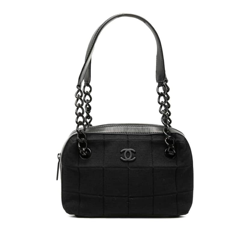 Chanel CC Chocolate Bar Jersey Handbag Black Cotton Very good condition - Front View