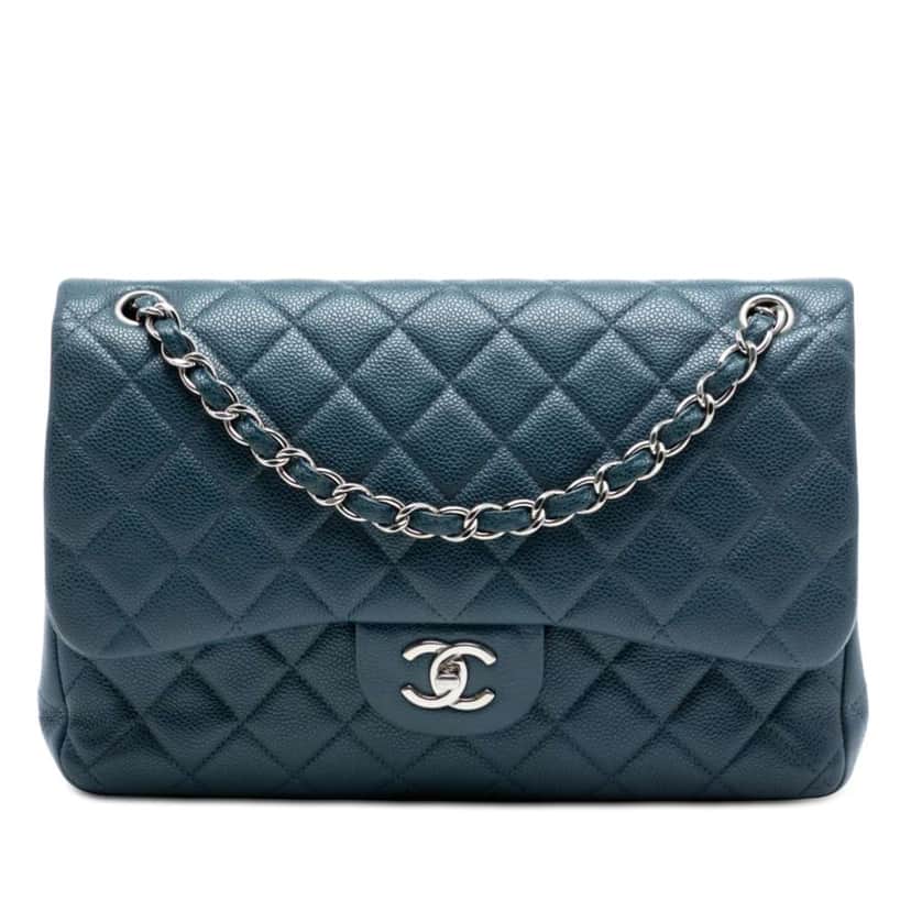 Chanel Jumbo Classic Caviar Double Flap Blue Leather Very good condition - Front View