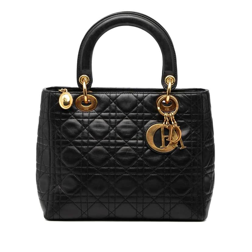 Dior Medium Lambskin Cannage Lady Dior Black Leather Very good condition - Front View