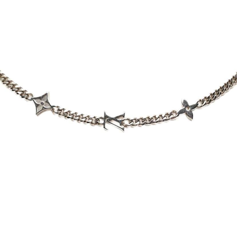 Louis Vuitton Brass Monogram Row Necklace Silver Brass Very good condition - Front View