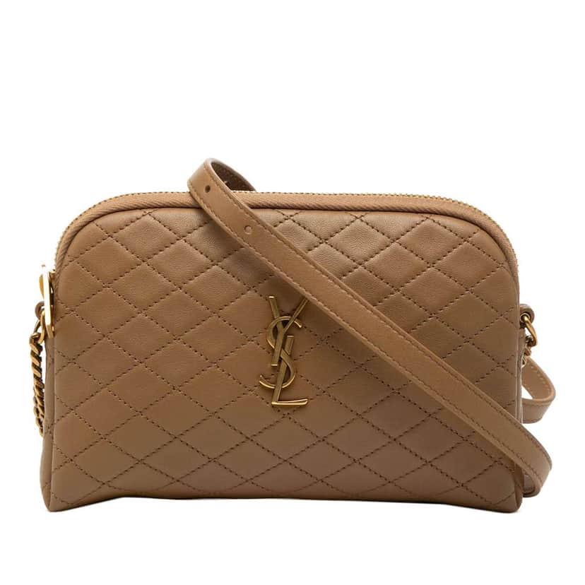 Saint Laurent Mini Quilted Lambskin Gaby Zippered Pouch Brown Leather Very good condition - Front View