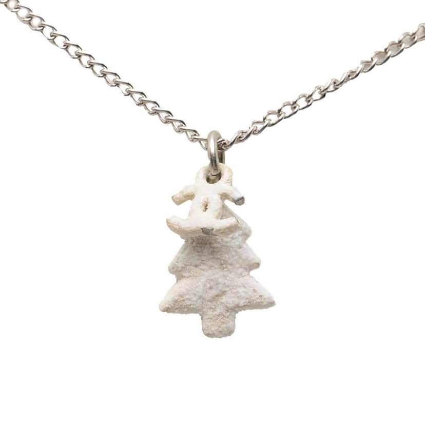 Chanel Silver Plated CC Christmas Tree Pendant Necklace Silver Metal Very good condition - Front View