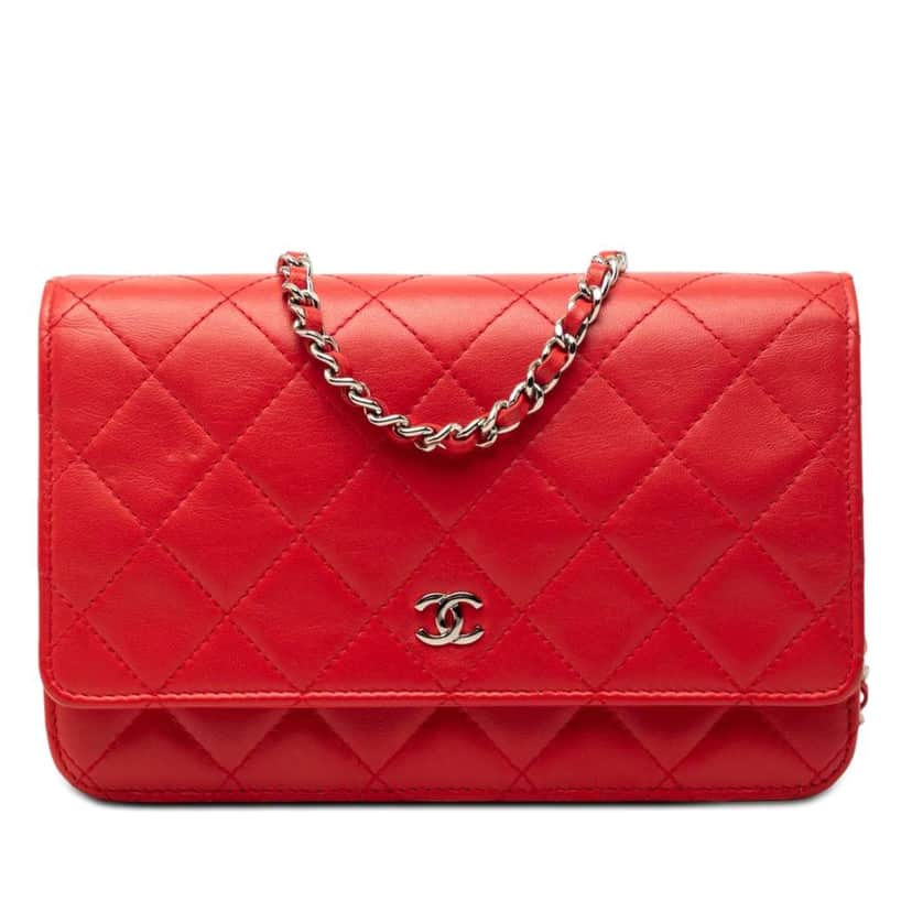 Chanel CC Quilted Lambskin Wallet on Chain Red Leather Good condition - Front View