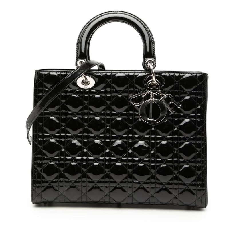 Dior Large Patent Cannage Lady Dior Black Leather Good condition - Front View