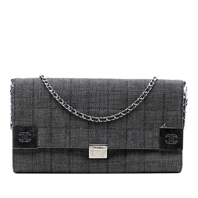 Chanel CC Chocolate Bar Denim Flap Grey Denim Good condition - Front View