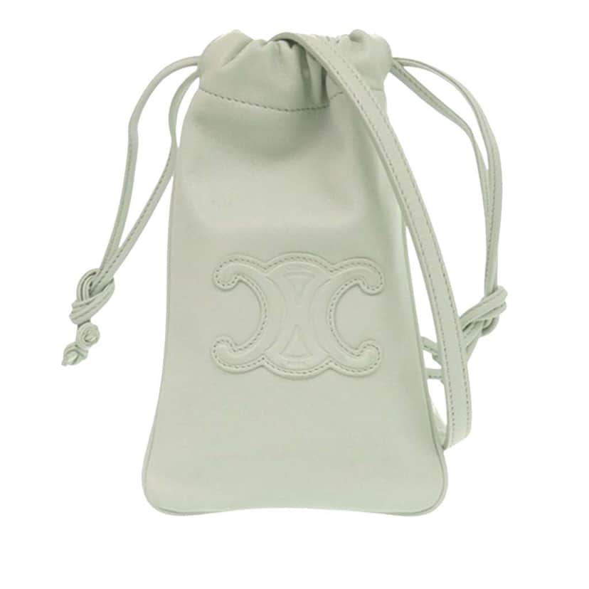 Celine Calfskin Cuir Triomphe Phone Pouch Green Leather Good condition - Front View