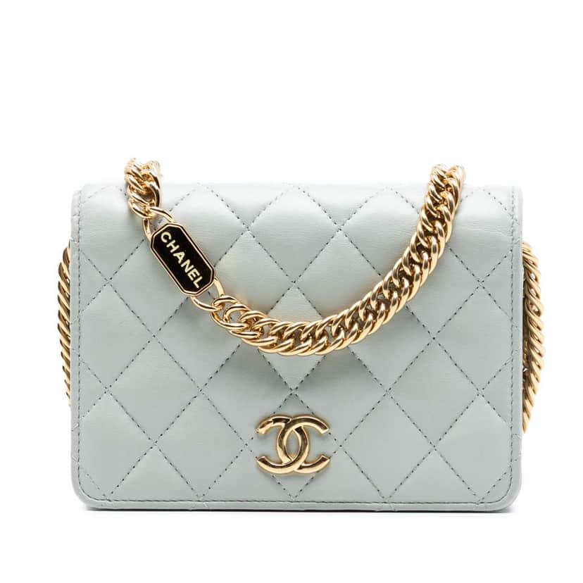 Chanel Mini CC Quilted Lambskin Bijoux Wallet on Chain Blue Leather Good condition - Front View